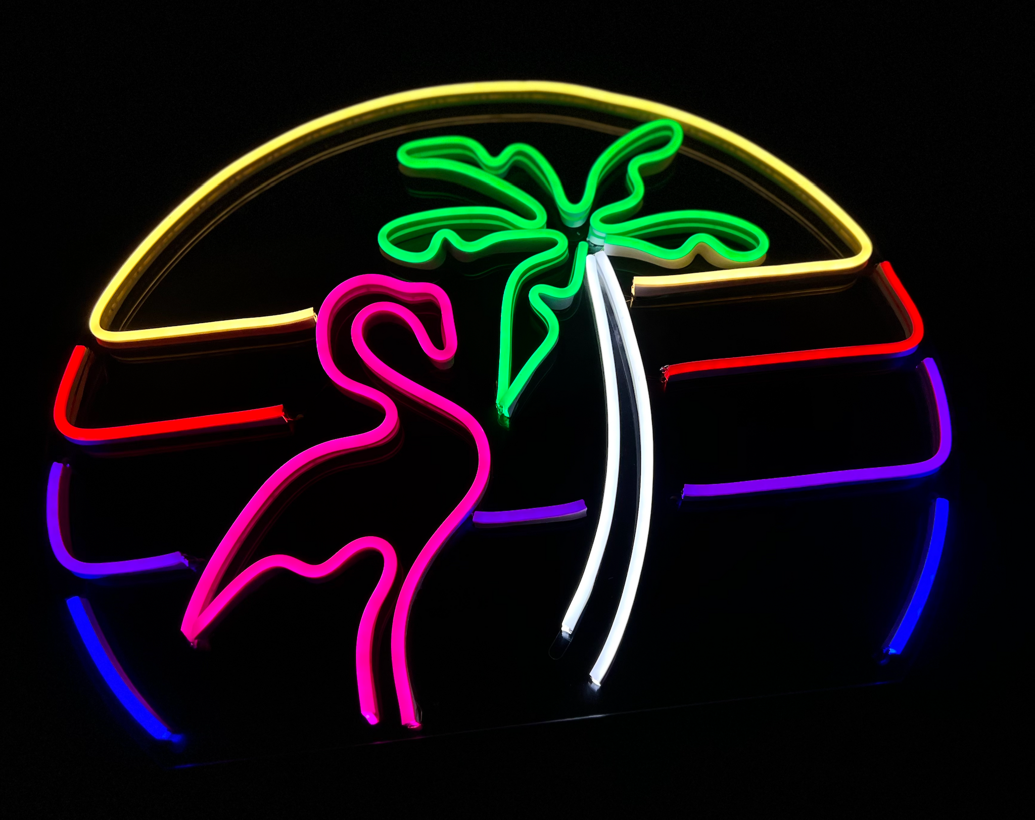 Custom flamingo and palm tree neon sign